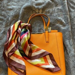 Orange Handbag with Multicolor Scarf